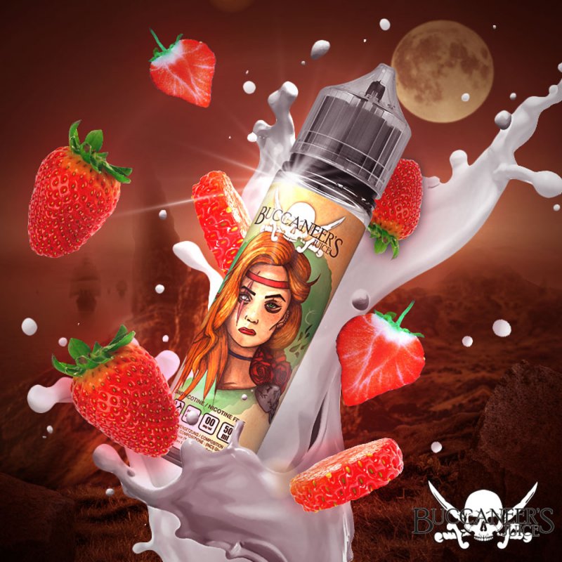 E-liquide Mary Read de Buccaneer's Juice avec son délicieu milkshake à la fraise et son nuage de crème